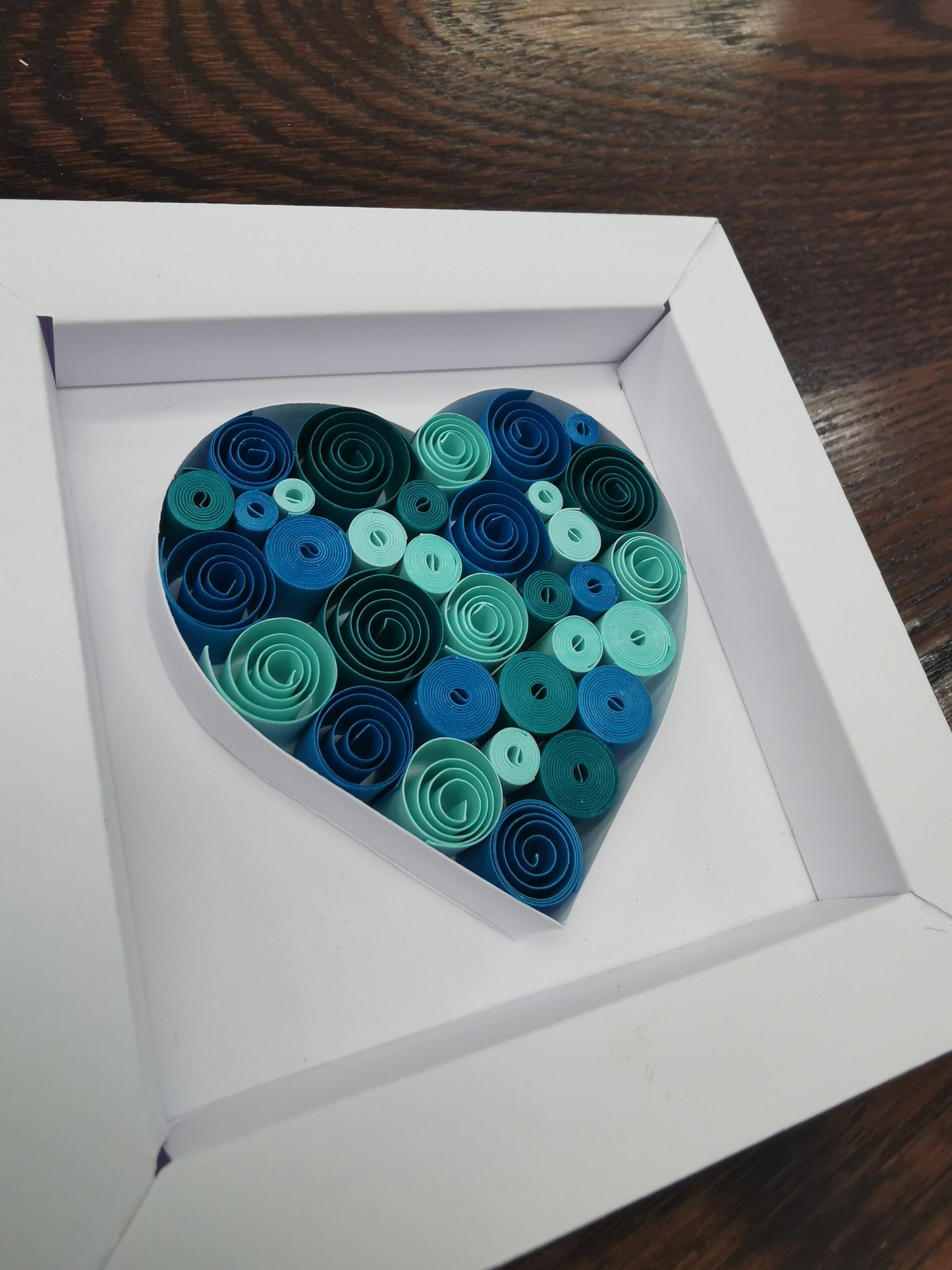 Teal Quilled Heart in Paper Frame