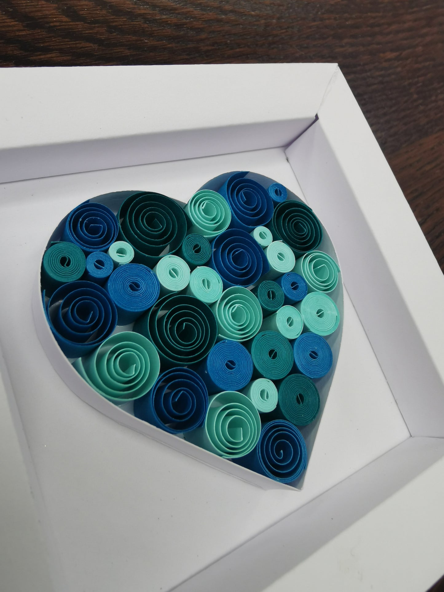 Teal Quilled Heart in Paper Frame